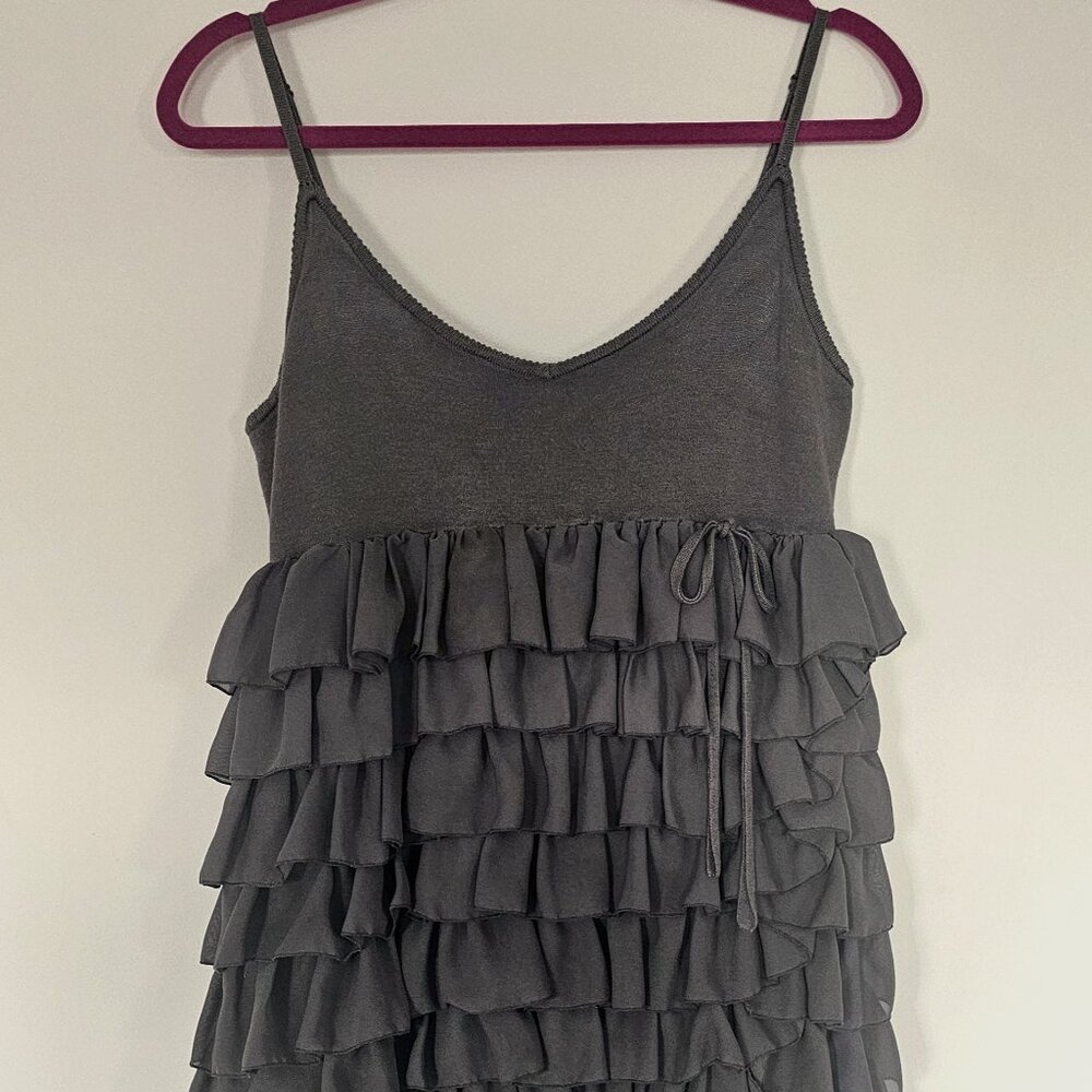 TWELVE BY TWELVE Couture Ruffles Mini Gray Tiered Cocktail Dress with Spaghetti